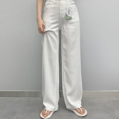 コットンパンツ 【SHORT/BASIC/LONG 丈別】クールコットンワイドパンツ WHITE