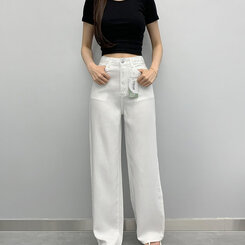 コットンパンツ 【SHORT/BASIC/LONG 丈別】クールコットンワイドパンツ WHITE