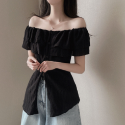 ブラウス パンチングビスチェオフショルダーブラウス BLACK