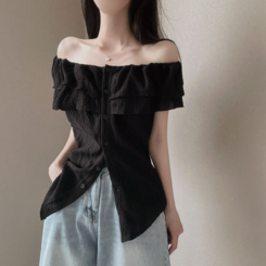 ブラウス パンチングビスチェオフショルダーブラウス BLACK