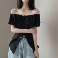 ブラウス パンチングビスチェオフショルダーブラウス BLACK
