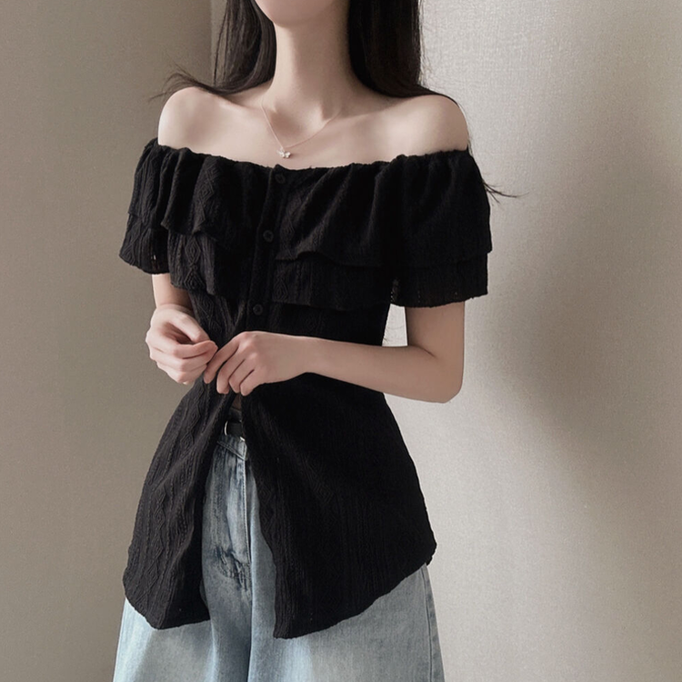 パンチングビスチェオフショルダーブラウス BLACK