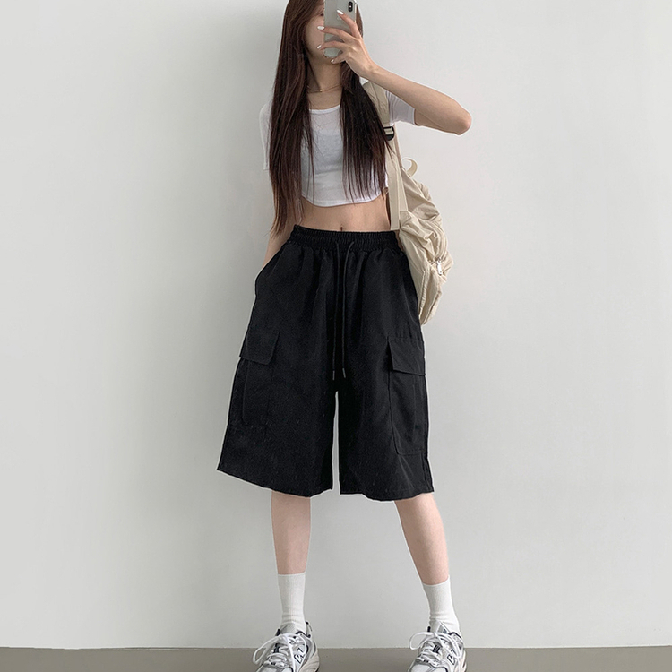 ショートパンツ カーゴバミューダ6分丈ショートパンツ BLACK