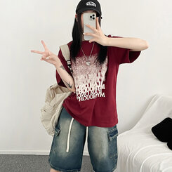 半袖Tシャツ ユニークオーバーフィット半袖Tシャツ WINE