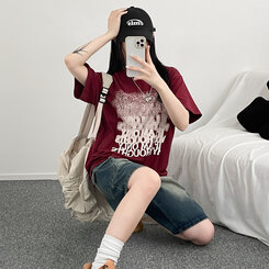 半袖Tシャツ ユニークオーバーフィット半袖Tシャツ WINE