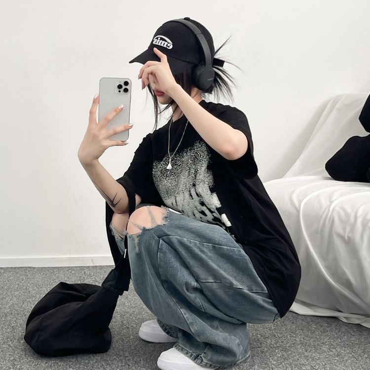 ユニークオーバーフィット半袖Tシャツ BLACK