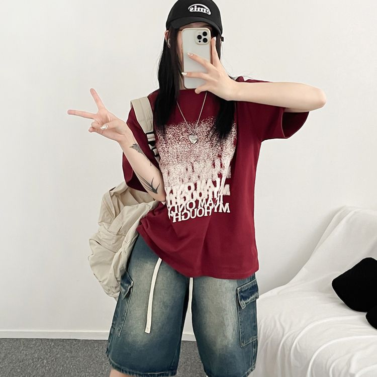 ユニークオーバーフィット半袖Tシャツ WINE