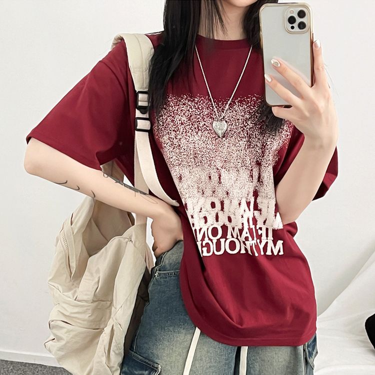 ユニークオーバーフィット半袖Tシャツ WINE
