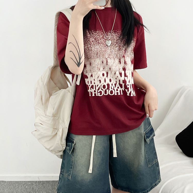 ユニークオーバーフィット半袖Tシャツ WINE