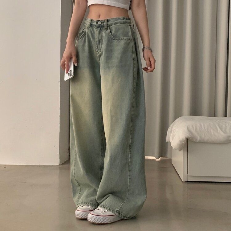 워크 빈티지 사이드 핀턱 워싱 와이드 데님팬츠 5color 옐로우틴