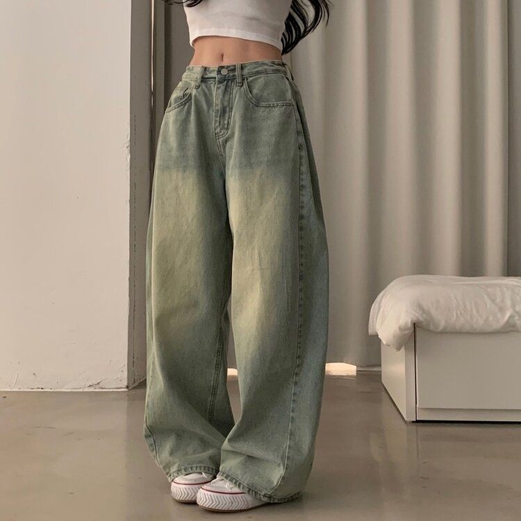 워크 빈티지 사이드 핀턱 워싱 와이드 데님팬츠 5color 옐로우틴