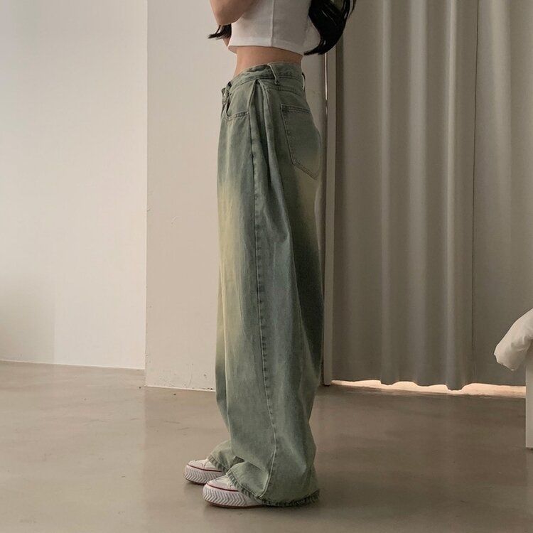 워크 빈티지 사이드 핀턱 워싱 와이드 데님팬츠 5color 옐로우틴