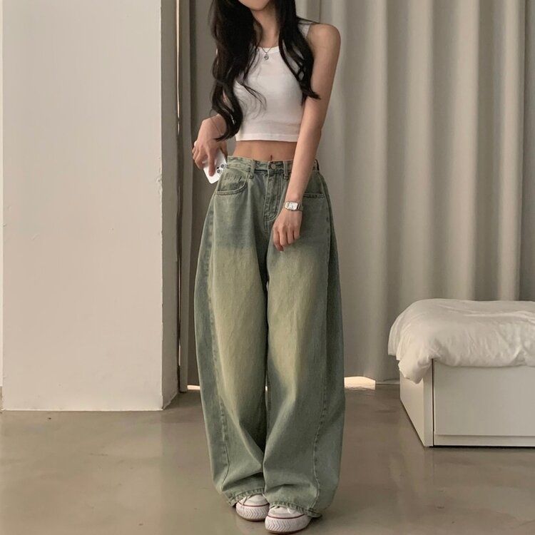 워크 빈티지 사이드 핀턱 워싱 와이드 데님팬츠 5color 옐로우틴