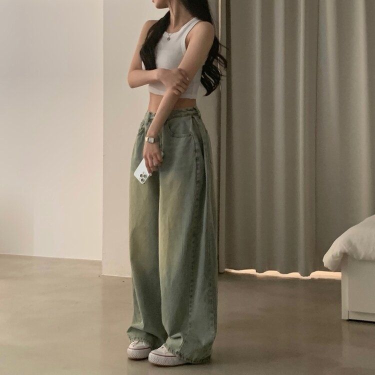 워크 빈티지 사이드 핀턱 워싱 와이드 데님팬츠 5color 옐로우틴