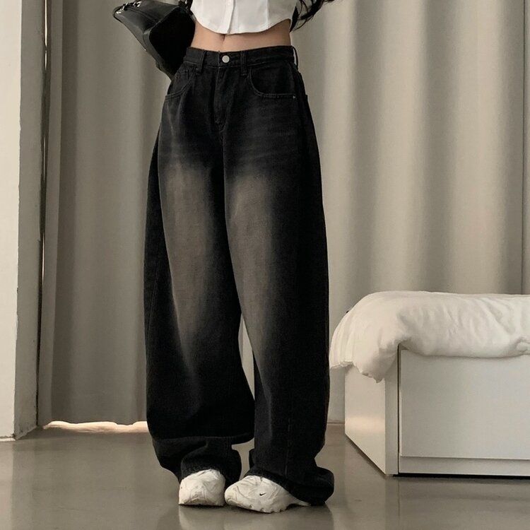 워크 빈티지 사이드 핀턱 워싱 와이드 데님팬츠 5color 블랙