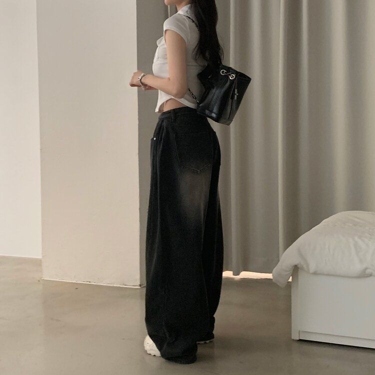 워크 빈티지 사이드 핀턱 워싱 와이드 데님팬츠 5color 블랙