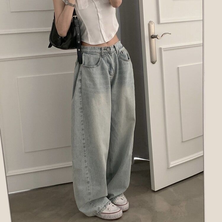 워크 빈티지 사이드 핀턱 워싱 와이드 데님팬츠 5color 연청