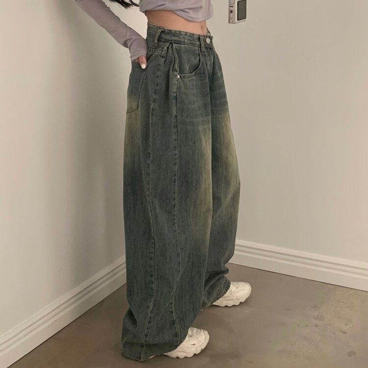 워크 빈티지 사이드 핀턱 워싱 와이드 데님팬츠 5color 중청