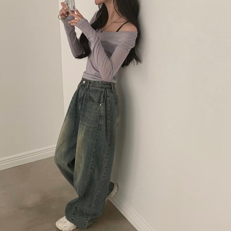 워크 빈티지 사이드 핀턱 워싱 와이드 데님팬츠 5color 중청