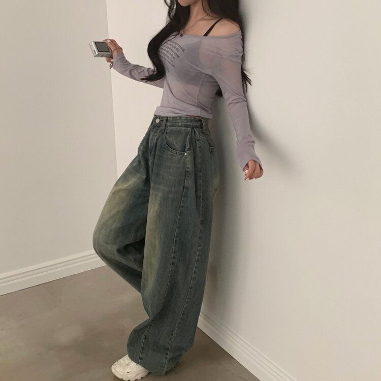 워크 빈티지 사이드 핀턱 워싱 와이드 데님팬츠 5color 중청