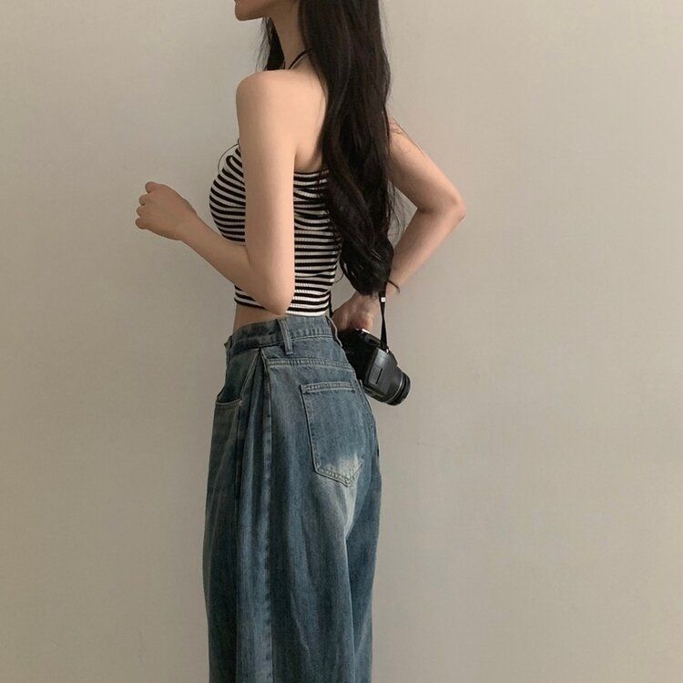 워크 빈티지 사이드 핀턱 워싱 와이드 데님팬츠 5color 진청