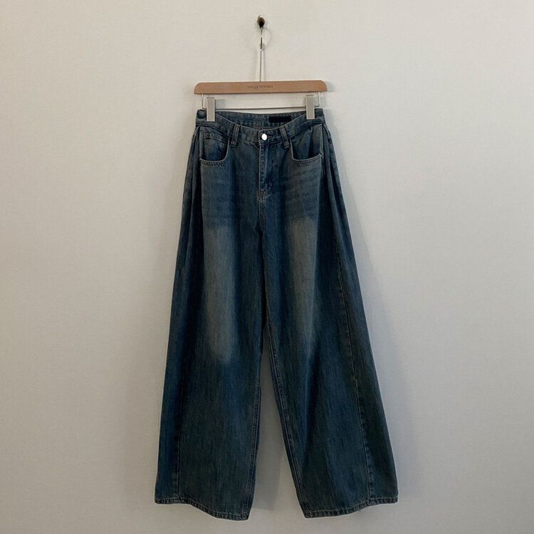 워크 빈티지 사이드 핀턱 워싱 와이드 데님팬츠 5color