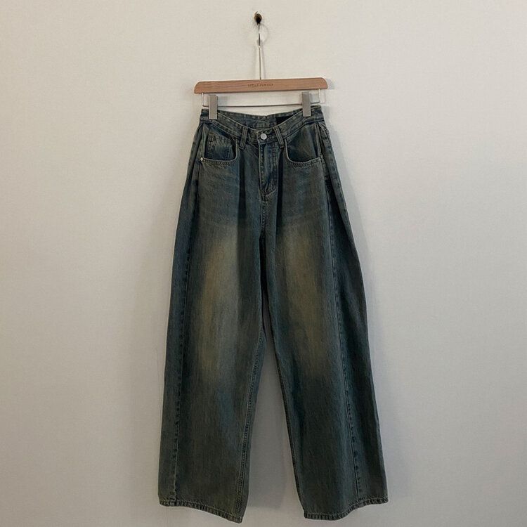 워크 빈티지 사이드 핀턱 워싱 와이드 데님팬츠 5color