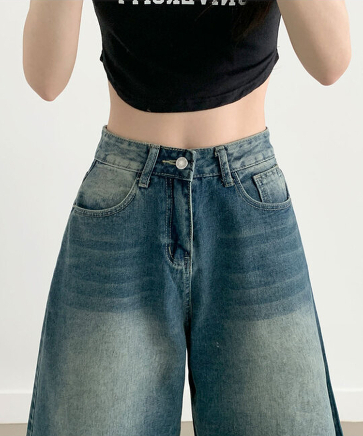 포챠 빈티지 워싱 버뮤다 데님팬츠 진청