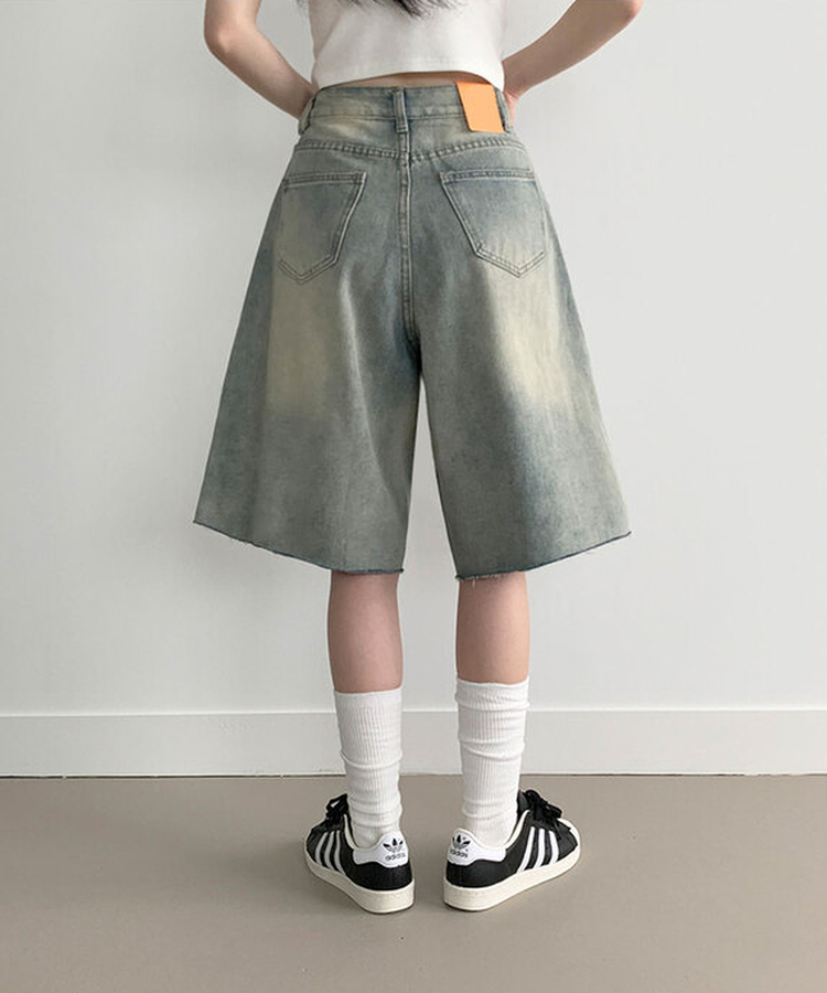 포챠 빈티지 워싱 버뮤다 데님팬츠 연청