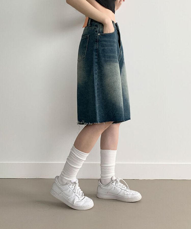 [흔치않은워싱!/~XL] 포챠 빈티지 워싱 버뮤다 데님팬츠 진청