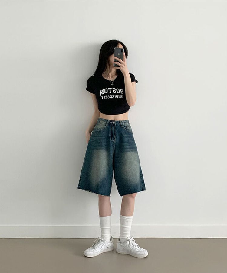 [흔치않은워싱!/~XL] 포챠 빈티지 워싱 버뮤다 데님팬츠 진청
