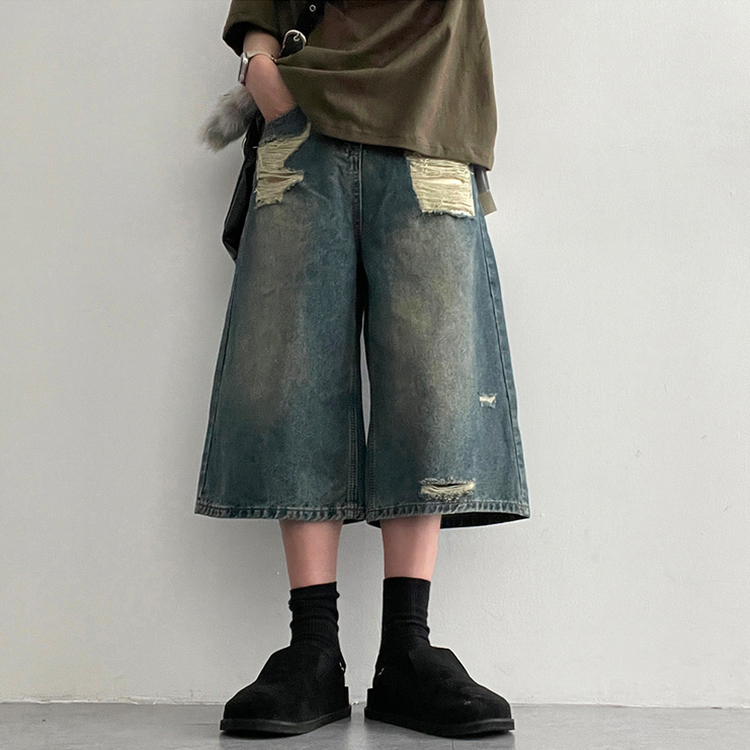 ビンテージダメージ7分丈デニムショートパンツ｜ショートパンツ｜韓国
