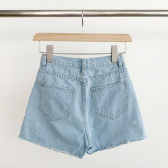 ショートパンツ ダメージカッティングハイウエストデニムショートパンツ