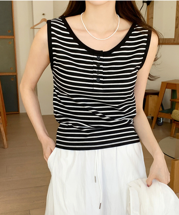 デイリーストライプタンクトップ｜ノースリーブ｜韓国ファッション通販