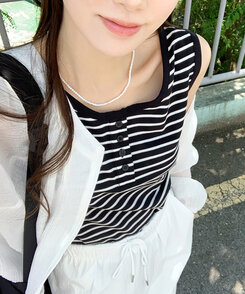 デイリーストライプタンクトップ｜ノースリーブ｜韓国ファッション通販