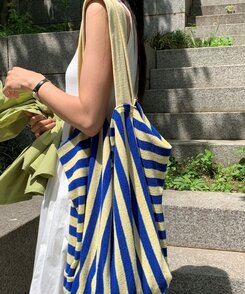 バッグ ストライプビーチショルダーバッグ BLUE