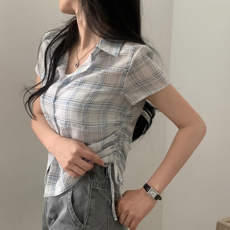 로빈 빈티지 스트링 체크 반팔 셔링남방셔츠 2color 아이보리