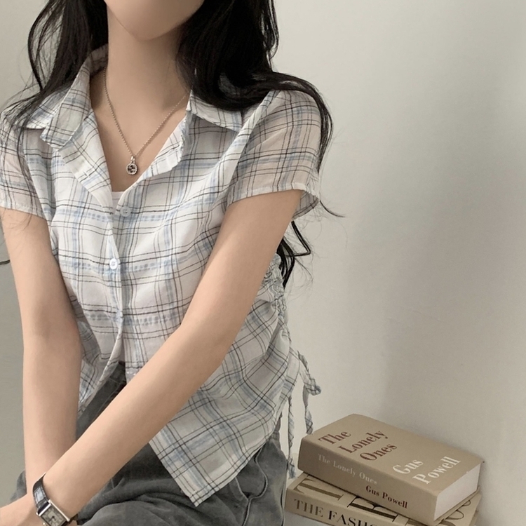 로빈 빈티지 스트링 체크 반팔 셔링남방셔츠 2color 아이보리