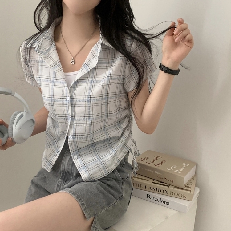 로빈 빈티지 스트링 체크 반팔 셔링남방셔츠 2color 아이보리