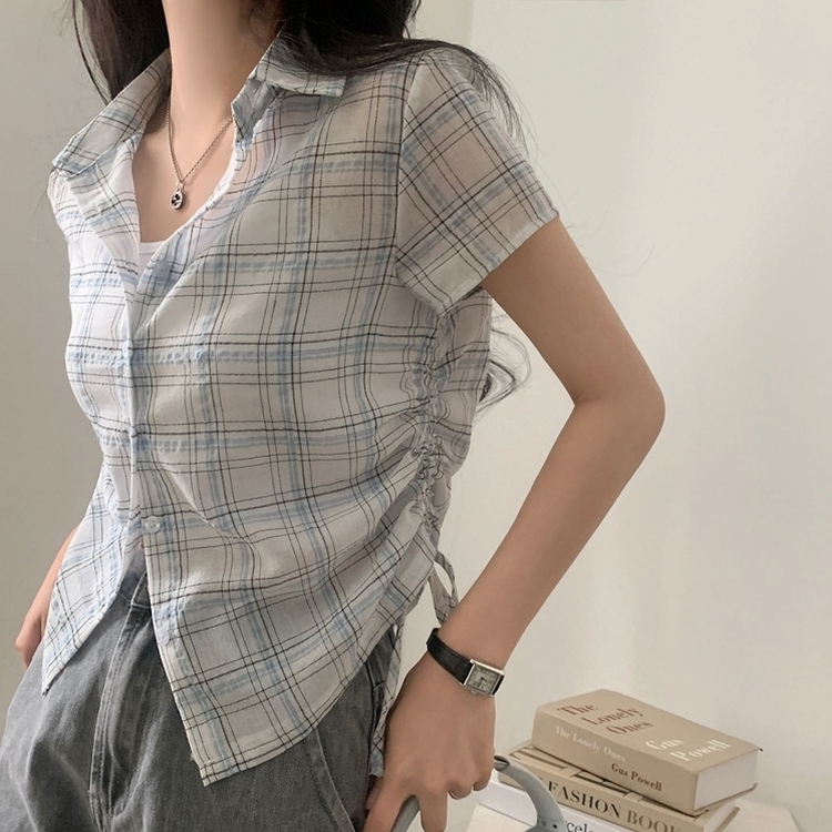 로빈 빈티지 스트링 체크 반팔 셔링남방셔츠 2color 아이보리