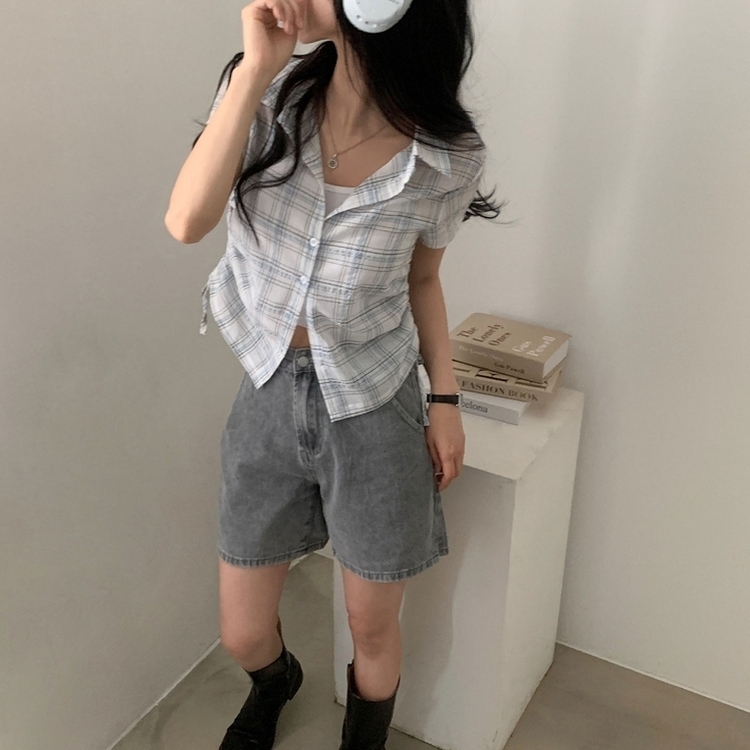 로빈 빈티지 스트링 체크 반팔 셔링남방셔츠 2color 아이보리
