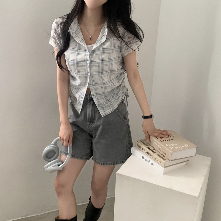 로빈 빈티지 스트링 체크 반팔 셔링남방셔츠 2color 아이보리