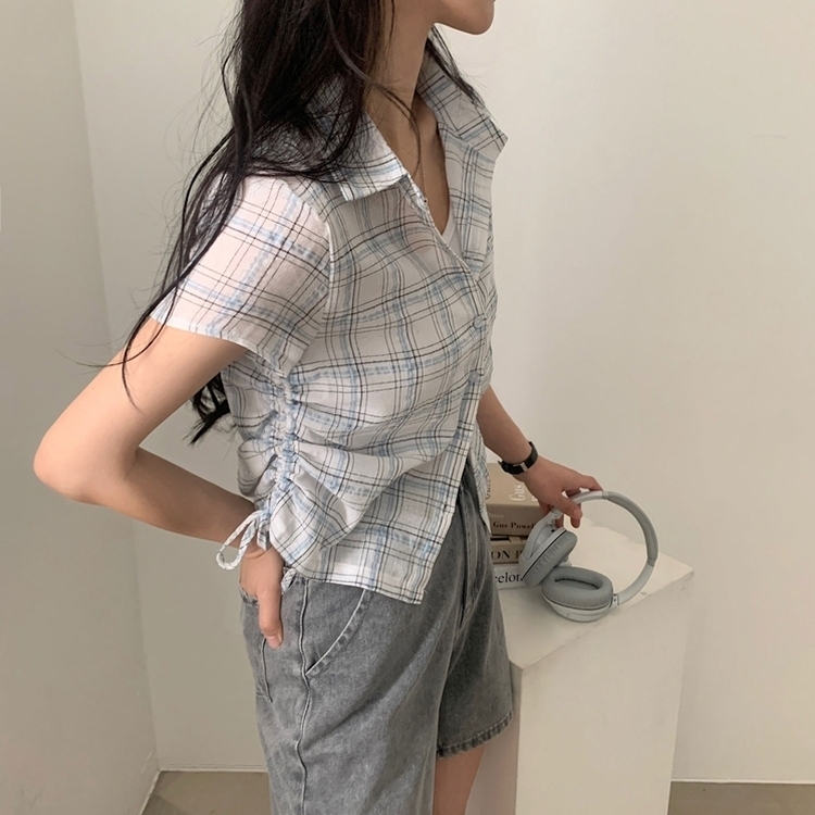 로빈 빈티지 스트링 체크 반팔 셔링남방셔츠 2color 아이보리