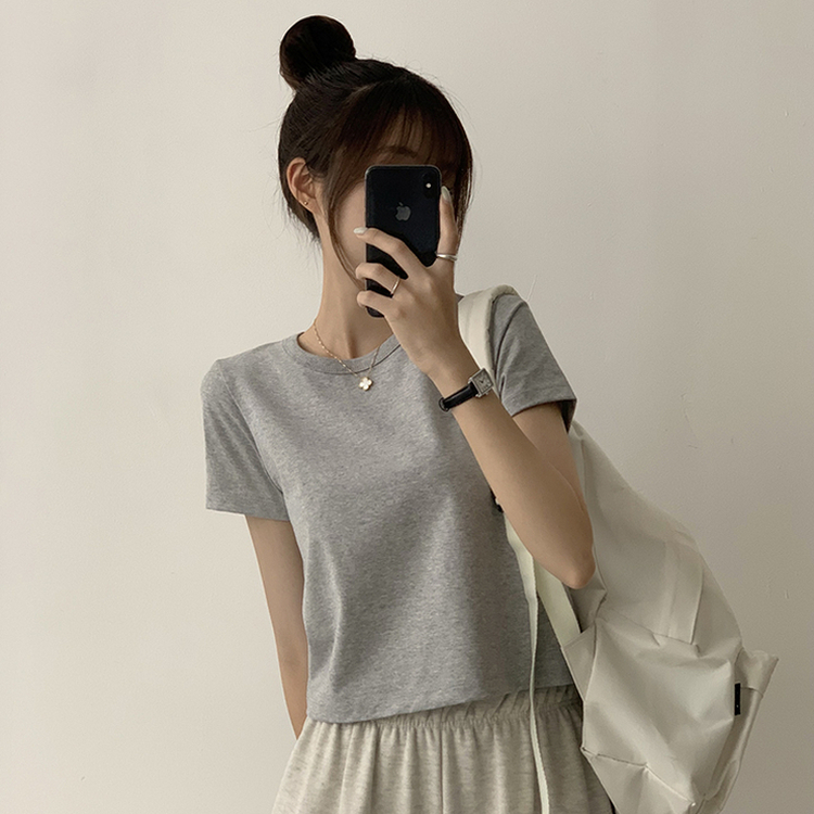 리아니 여름 라운드 면 데일리 무지 세미 크롭 반팔 티셔츠 7color 메란지