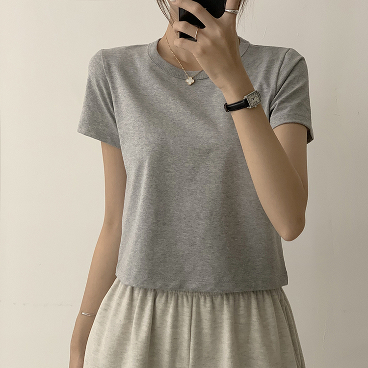 리아니 여름 라운드 면 데일리 무지 세미 크롭 반팔 티셔츠 7color 메란지