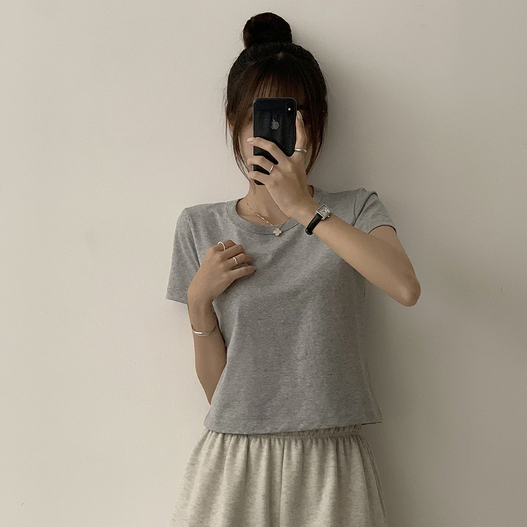리아니 여름 라운드 면 데일리 무지 세미 크롭 반팔 티셔츠 7color 메란지