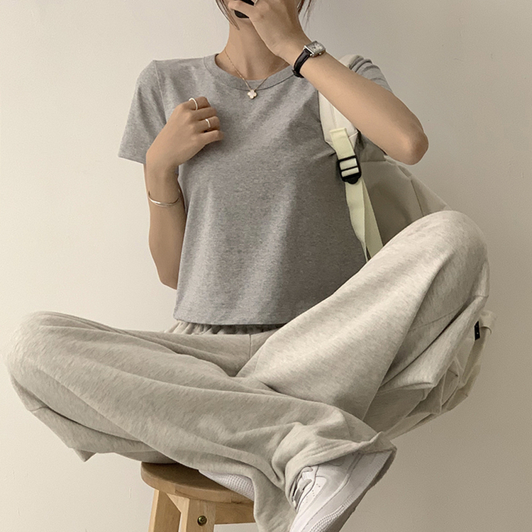 리아니 여름 라운드 면 데일리 무지 세미 크롭 반팔 티셔츠 7color 메란지