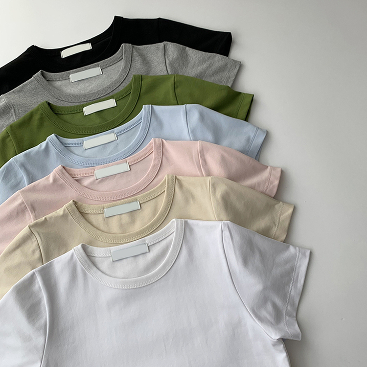 리아니 여름 라운드 면 데일리 무지 세미 크롭 반팔 티셔츠 7color