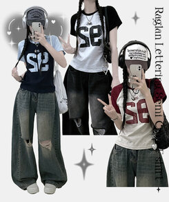 92ナグラン配色セミクロップ半袖Tシャツ OATMEAL