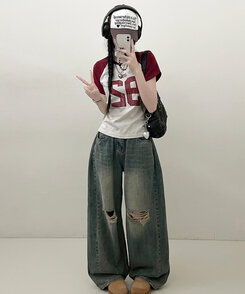 92ナグラン配色セミクロップ半袖Tシャツ OATMEAL